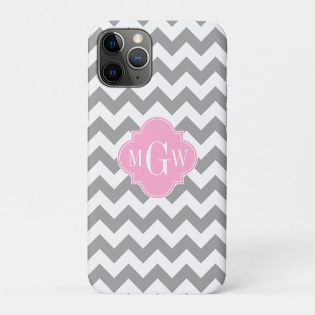 Coques Case-Mate iPhone Gris blanc Chevron rose Quatrefoil 3 Monogramme (Dos)