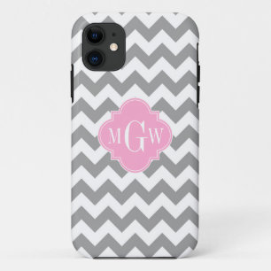 Etui iPhone Case-Mate Gris blanc Chevron rose Quatrefoil 3 Monogramme
