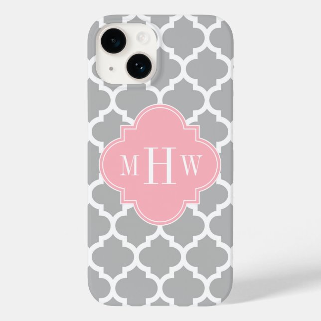Coques Case-Mate iPhone Gris Blanc Marocain #5 Rose 3 Initiale Monogramme (Verso)