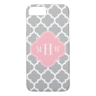 Coque Case-Mate Pour iPhone Gris Blanc Marocain #5 Rose 3 Monogramme initial