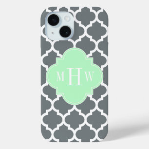 Coque Pour iPhone 15 Gris Charbon Blanc Marocain #5 Menthe Nom Monogram