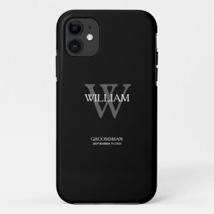 Case-Mate iPhone Case Gris Classique Monogramme Blanc Nom Noir Garçon d'