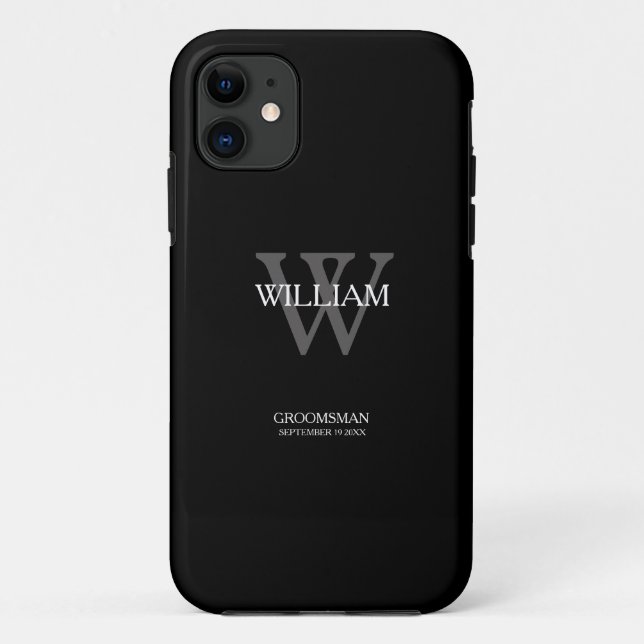 Coques Case-Mate iPhone Gris Classique Monogramme Blanc Nom Noir Garçon d' (Dos)
