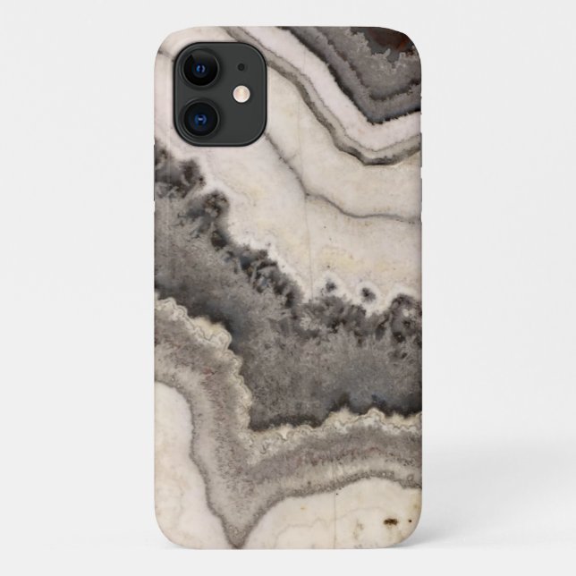 Coques Case-Mate iPhone Gris de marbre noir blanc agate gemstone (Dos)
