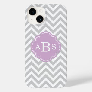 Coque Pour iPhone 14 Gris et Lilac violet moderne Chevron Monogramme