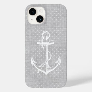 Coques Pour iPhone Gris Faux Linge Ancre Vintage