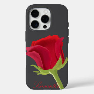 Coques iPhone 16 Pro Gris foncé avec rose rouge