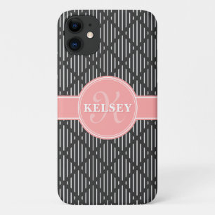 Case-Mate iPhone Case Gris Géométrique Ligne Diamant Motif Rose Monogram