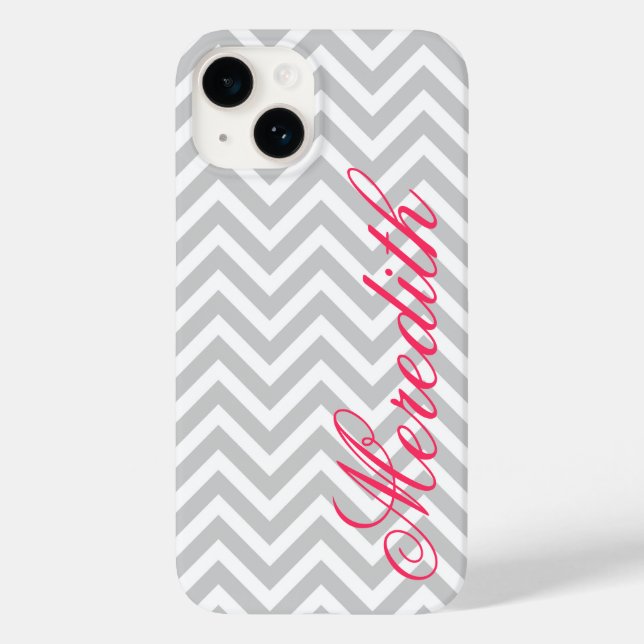 Coques Case-Mate iPhone Gris moderne Chevron rayures personnalisé Monogram (Verso)