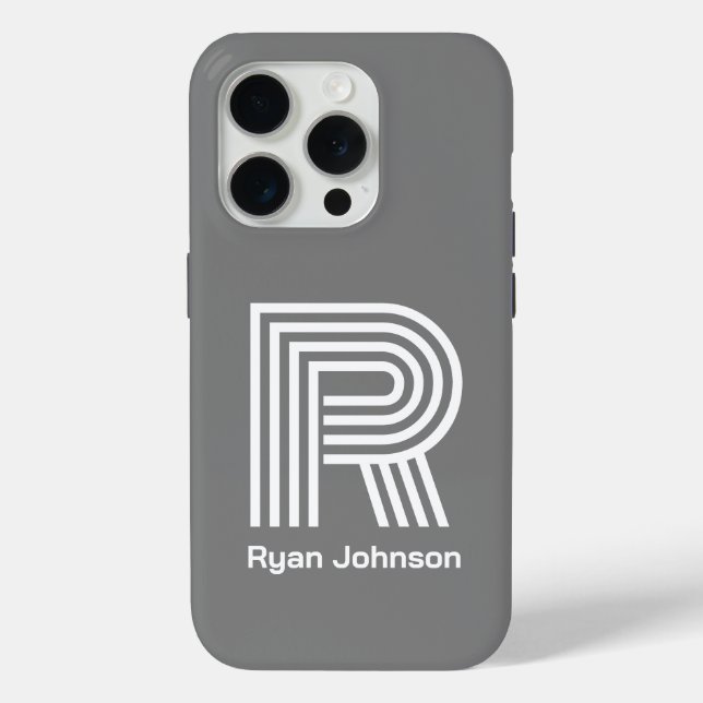 Coques Case-Mate iPhone Gris Monogramme Moderne  (Verso)