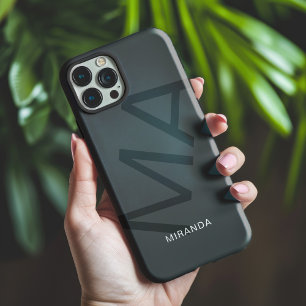Coque iPhone 15 Pro Max Gris Monogramme Personnalisé Moderne