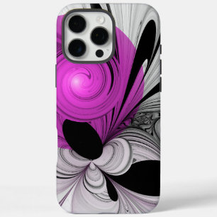 Coques iPhone 16 Pro Max Gris Noir Abstrait Avec Art Fractal Magenta