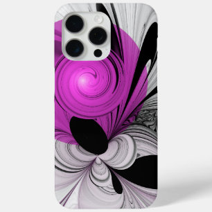 Coque iPhone 15 Pro Max Gris Noir Abstrait Avec Art Fractal Magenta