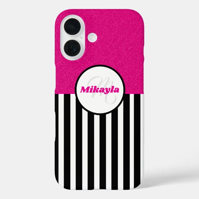 Coques Case-Mate iPhone Gris noir et blanc Parties scintillant rose textur (Verso)