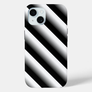 Coque Pour iPhone 15 Gris noir et blanc rayé