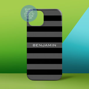 Coque Pour iPhone 15 Gris noir Rugby rayures avec nom personnalisé