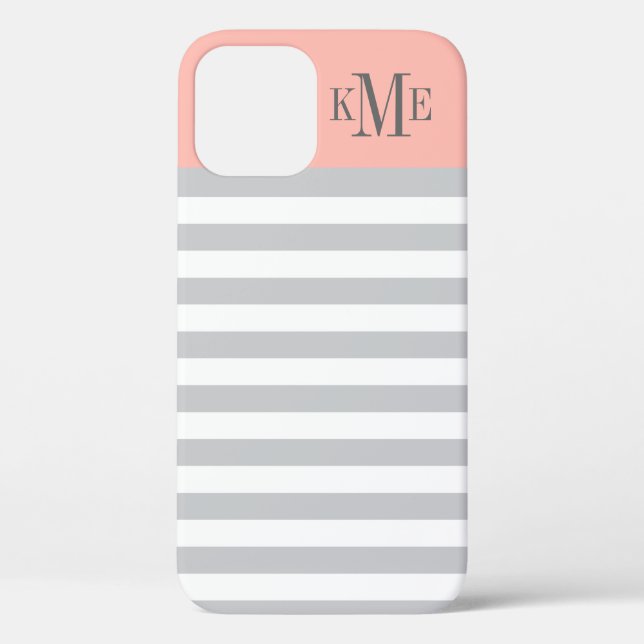 Coques Case-Mate iPhone Gris rose clair moderne rayures sur mesure Monogra (Verso)