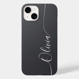 Coque Pour iPhone 14 Gris Shimmer Élégante Calligraphie Nom du script
