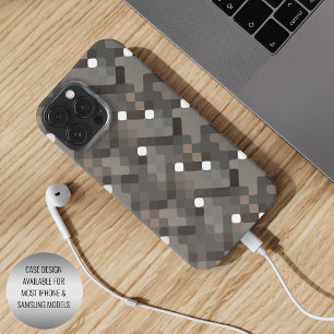 Coque iPhone 15 Pro Max Gris Taupe Marron Noir Motif Pixelisé Milieu du Si