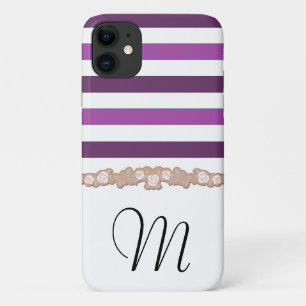 Coque iPhone 11 Gris Violets, Motif rayé, Lignes, Monogramme
