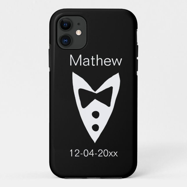 Coques Case-Mate iPhone groomsman ajouter nom année noir arc chemise crava (Dos)