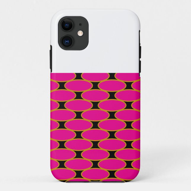 Coques Case-Mate iPhone Groovy Chic Bright Pink Black Tiled Geo Pattern (Dos)