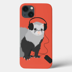 Etui iPhone 13 Gros casques protecteurs Funny Music Lover Ferret