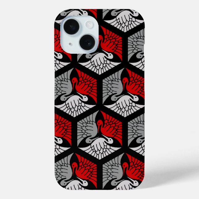 Coques Case-Mate iPhone Grues japonaises, rouge, gris / gris / noir (Verso)