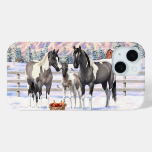 Coque Pour iPhone 15 Grulla Pinto Grey Paint Hors sur une ferme d'hiver