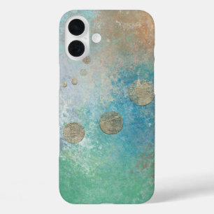 Coques iPhone 16 Plus Grunge Côtière   Aquarelle bleu et vert or