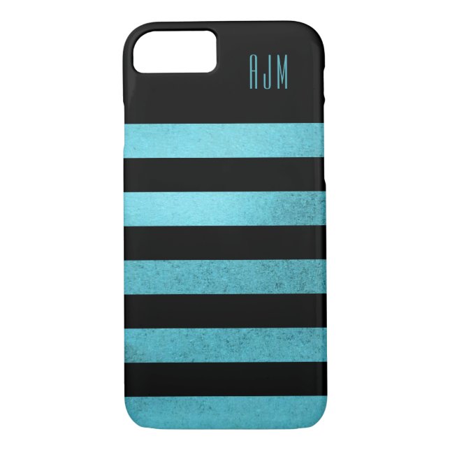 Coques Case-Mate iPhone Grunge monogramme turquoise Stripes Arrière - plan (Dos)