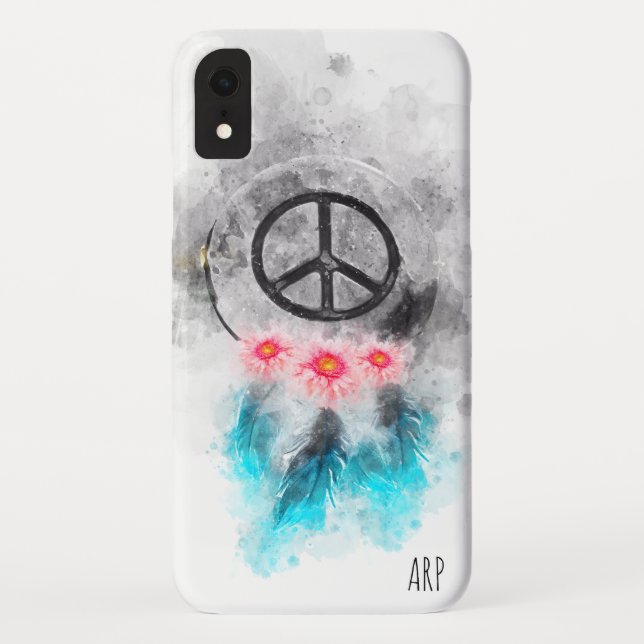 Coques Case-Mate iPhone *~* Grunge Peace Sign Feathers Fleurs Aquarelle (Dos)