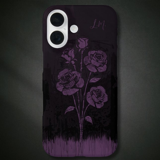 Coques Case-Mate iPhone Grunge Rose Black Purple Monogramme Nom personnali (Créateur téléchargé)