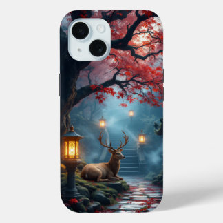 Coque Pour iPhone 15 Guardian of the Maple Path: Sacred Stag's Rest