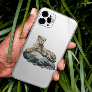 Coque iPhone 15 Pro Max Guépard se reposant sur un rocher