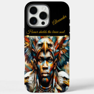 Coques iPhone 16 Pro Max Guerrier africain orné d'aigle, art de l'IA