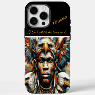 Coques iPhone 16 Pro Max Guerrier africain orné d'aigles, art IA