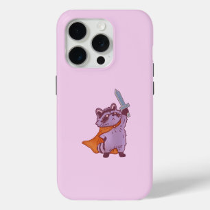 Coque iPhone 15 Pro Guerrier Mignon Fantastique Raton Laveur avec Épée