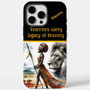 Coques iPhone 16 Pro Max Guerrier se dresse fièrement sur fond africain