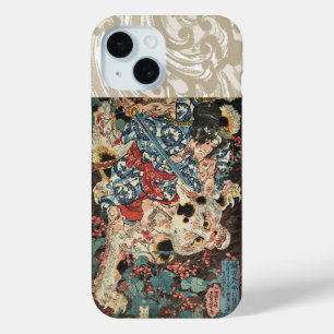 Coque Pour iPhone 15 GUERRIÈRE JAPONAISE TUANT UN CHAT MONSTREUX Ukiyoe
