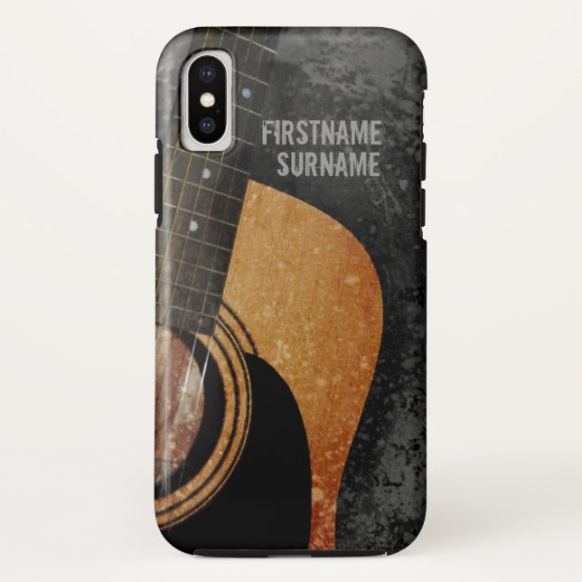 Coques Case-Mate iPhone Guitare acoustique Gris Grunge Nom personnalisé (Dos)