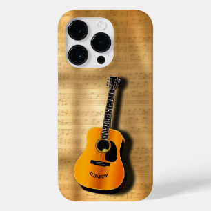 Coque Pour iPhone 14 Pro Guitare Acoustique Vintage Avec Musicien Nom Perso