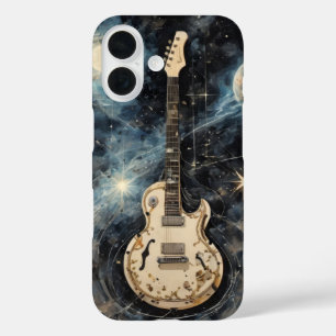 Coque Pour iPhone 16 Guitare électrique flottant dans l'espace musical
