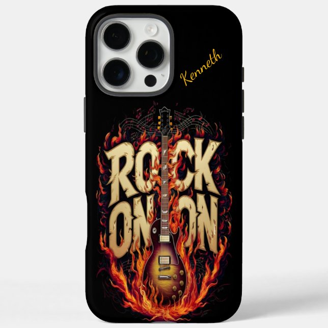 Coques Case-Mate iPhone Guitare en feu avec typographie d'inspiration rock (Verso)