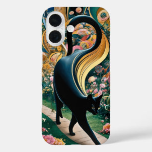 Coque Pour iPhone 16 Gustav Klimt Chat noir dans un jardin de fleurs, A
