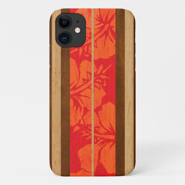 Coques Case-Mate iPhone Haleiwa Surfboard Faux Hibiscus de bois en rouge (Dos)
