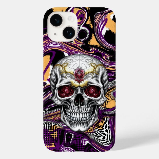 Coques Case-Mate iPhone Halloween au crâne de sucre pourpre et noir (Verso)