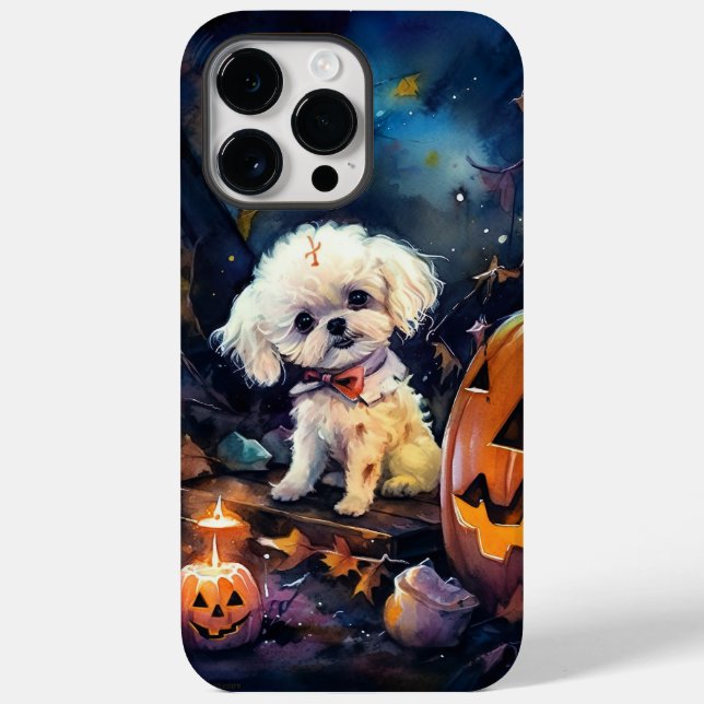 Coques Case-Mate iPhone Halloween Bichon Frise Avec La Peur Citrouille (Verso)