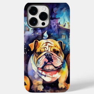 Coque Pour Pour iPhone 14 Pro Max Halloween Bulldog avec la peur Citrouille
