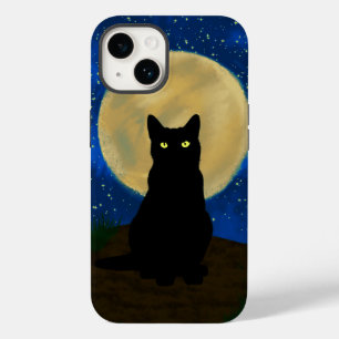 Coque Pour iPhone 14 Halloween Chat noir Silhouette Lune